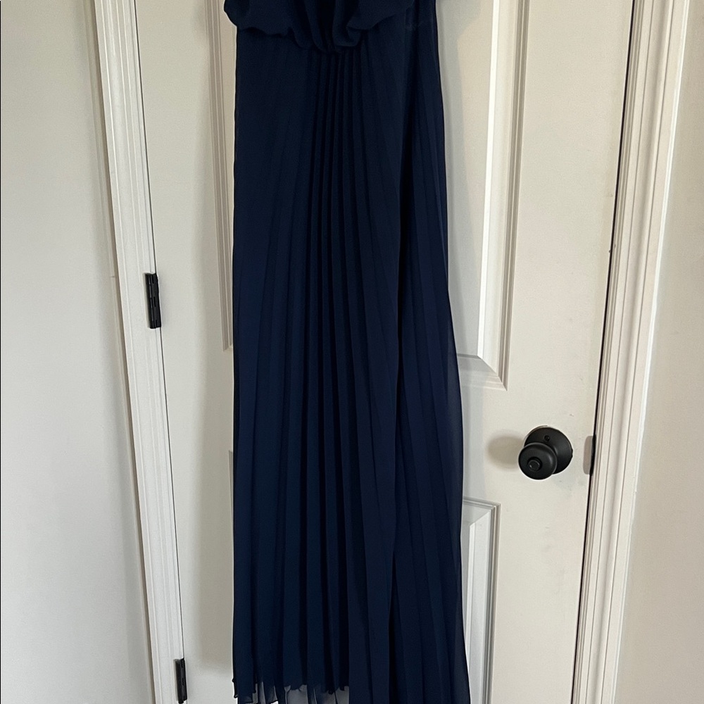Bisou Bisou Navy Pleated Halter Maxi Dress with Chain Accent - Picture 7 of 10